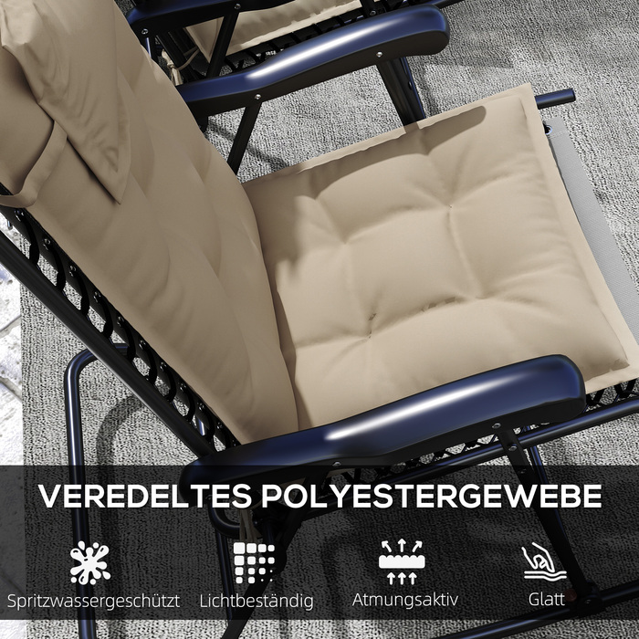 Набір з 2 подушок для шезлонга, водовідштовхувальні, розміром 50x116x5 см, бежевого кольору. Ідеально підходить для садових шезлонгів.