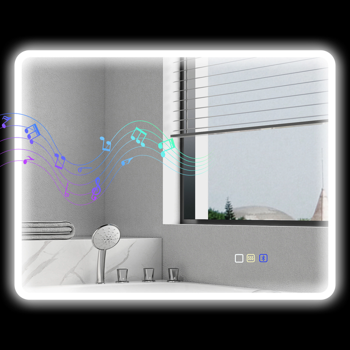 Дзеркало для ванної кімнати LED Bluetooth 70 x 90 см Сенсорне керування Регульоване освітлення 3 кольори Антивсмогування Пам'ять Срібляний