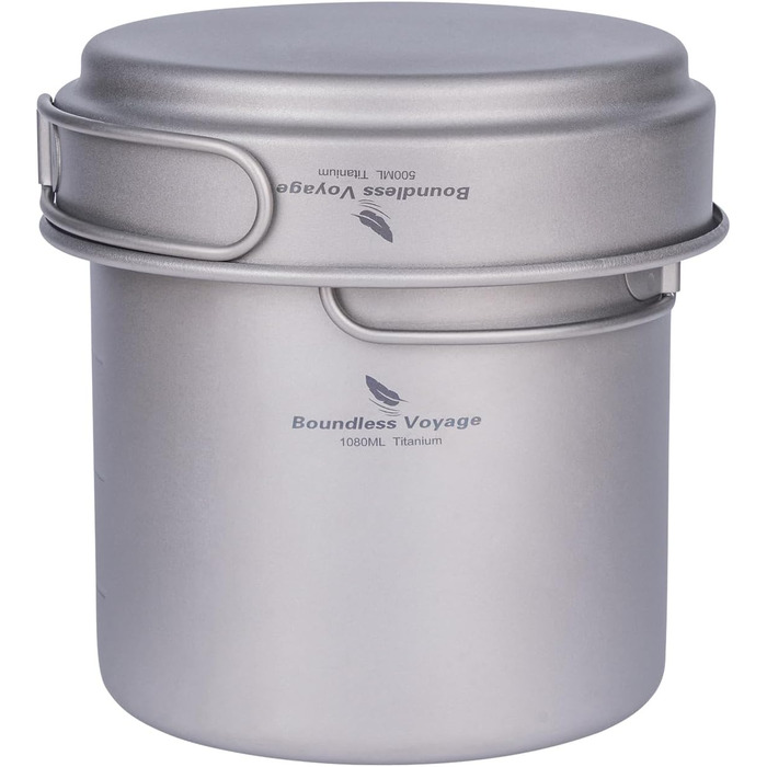 Набір посуду для кемпінгу Boundless Voyage з титанових казанів та сковород, для пікніків та відпочинку на природі (Ti1586B)