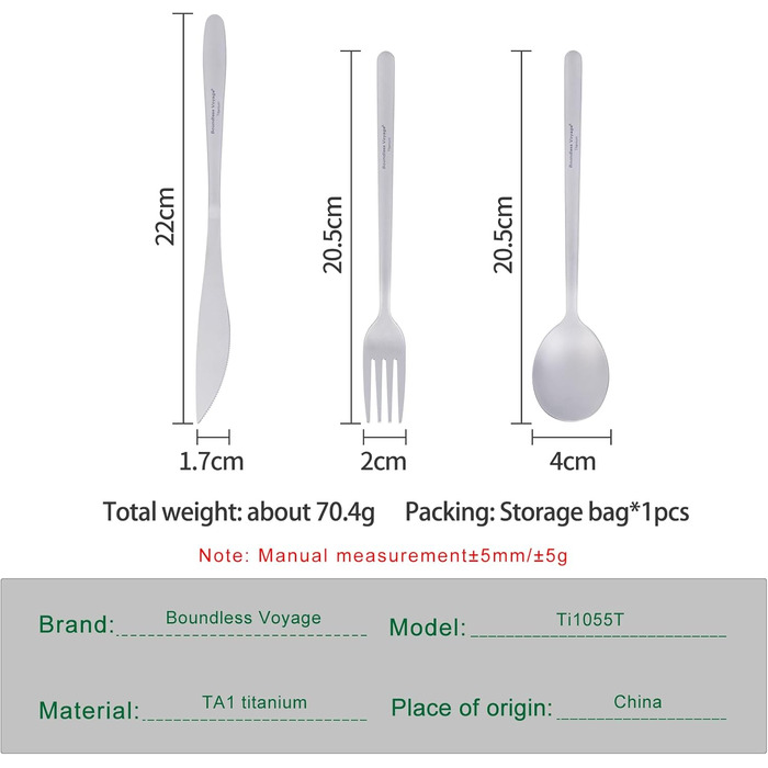 Набір столових приборів iBasingo Titan для кемпінгу: ложка, виделка, ніж, палочки для їжі. Металевий набір посуду для подорожей та повсякденного використання. Ti1056T