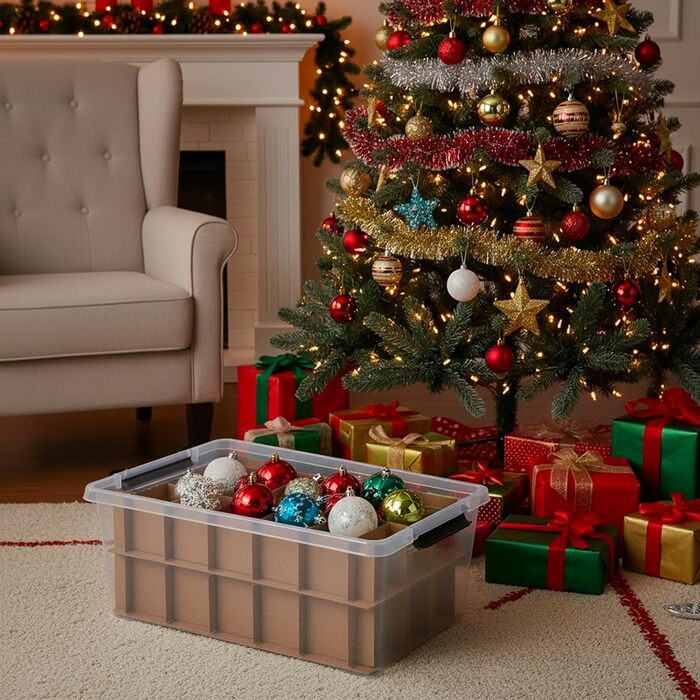 Astor24 Коробки для зберігання ялинкових прикрас 2 шт по 40 л (80 л) - для ялинкових кулі, харчовий пластик, складаються, для різдвяного декору