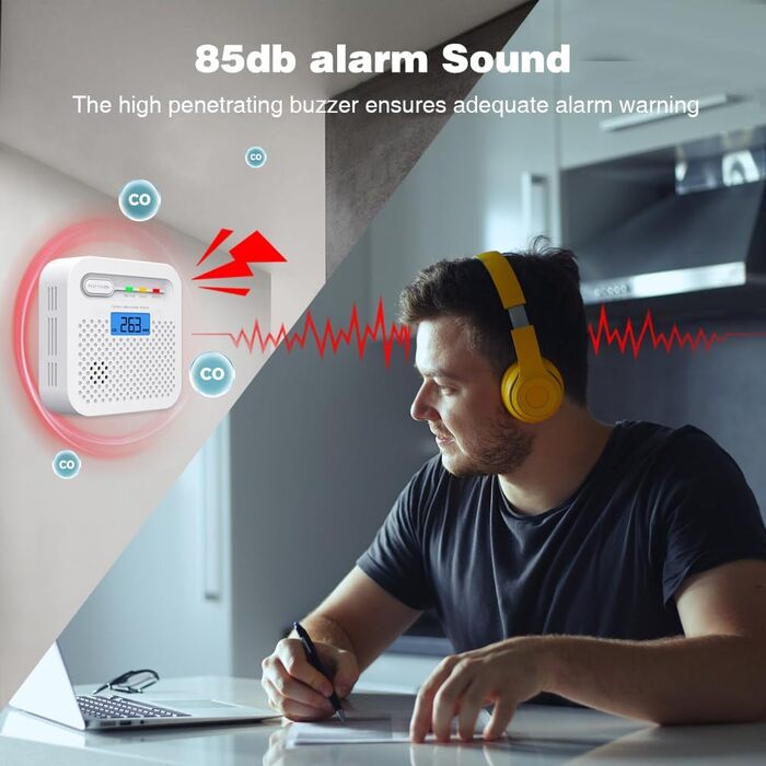 Детектор чадного газу CO з цифровим дисплеєм, портативний, для дому, авто, офісу, ресторану, готелю, кухні, подорожей