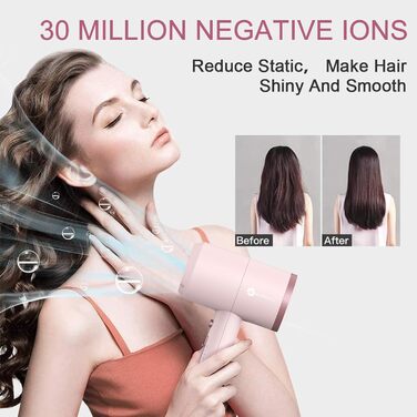 Іонізуючий фен для волосся Slopehill 1800W для швидкого сушіння, професійний салонний фен з 3 насадками-концентраторами та дифузором, 3 режимами температури та 2 швидкостями (Рожевий)