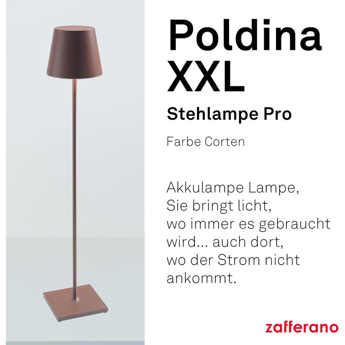 Zafferano Poldina XXL: Бездротова LED-стійка лампа з сенсорним керуванням, 69-150 см, диммер, 2700-3000K, для дому та саду