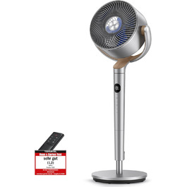 Вентилятор підлоговий Dreo з тихим мотором 20dB, 120° осциляція, дальність 26м, 1200 м³/год, 102 см, 3 режими, 8 швидкостей, срібний