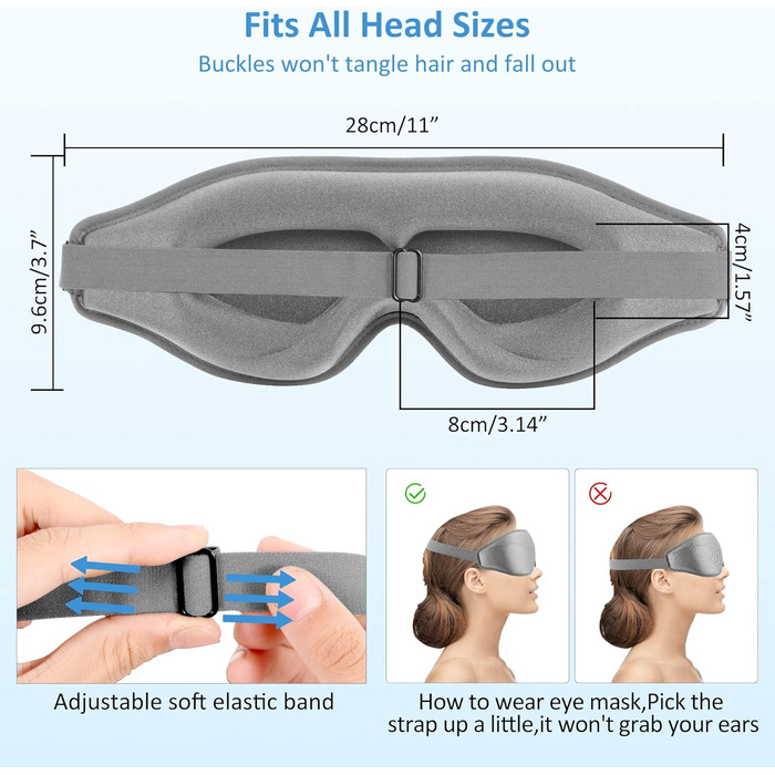 Маска для сну жіноча 3D, зручна, легка (35 г), дихаюча, пов'язка на очі (сіра)