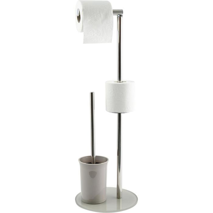 Підставка для унітазу MSV Bergamo, набір для туалетної щітки, тримач для рулонів туалетної щітки, тримач для туалетного паперу з нержавіючої сталі і скла 3in1 (сіро-коричневий)