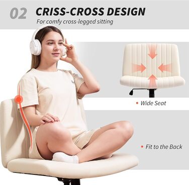 Крісло офісне без підлокітників HOMCOM, тканина льон, регульоване, поворотне, для дому, кремове