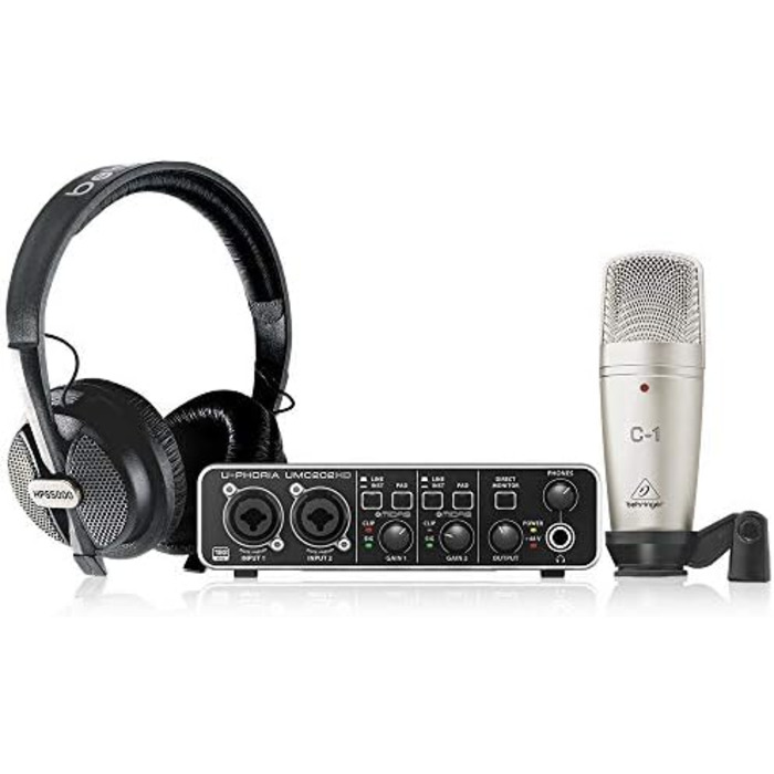 Аудіоінтерфейс Behringer U-PHORIA Studio Pro 2x2, 24-біт/192 кГц, USB, з мікрофонними підсилювачами Midas - Студійний набір