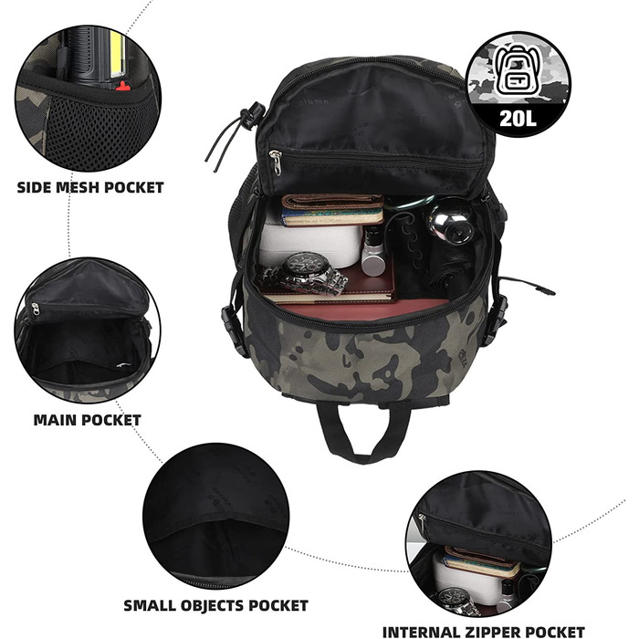 Міні-рюкзак HUNTVP 12L/ 15L / 20L, тактичний похідний рюкзак, шкільна сумка Molle, водонепроникний рюкзак, шкільний рюкзак військового зразка, Студентська сумка, спортивна сумка, сумка для ноутбука для чоловіків і жінок, сумка для занять спортом на відкри