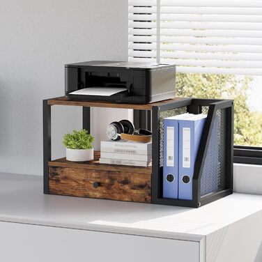 Стіл для принтера, 2-рівневий, з ящиком для зберігання, стелаж для принтера, для дому, офісу, кухні, вітальні, рустикальний коричневий APTHR3001