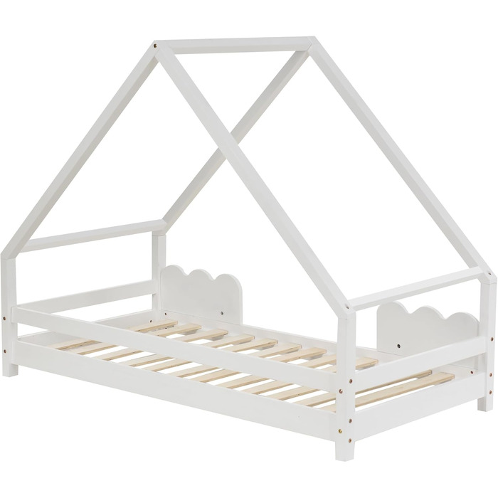 Ліжко дитяче Merax 90x200 см, будиночок з ламелями, захистом від падіння, для хлопчиків та дівчаток, біле
