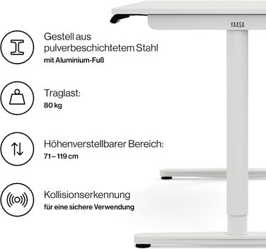 Дитяча парта Yaasa Desk Basic S, регульована по висоті, 120x70 см, вкл. ключовий замок, USB-порт для зарядки, парта, що росте разом з дитиною (біла, 140x80 см)