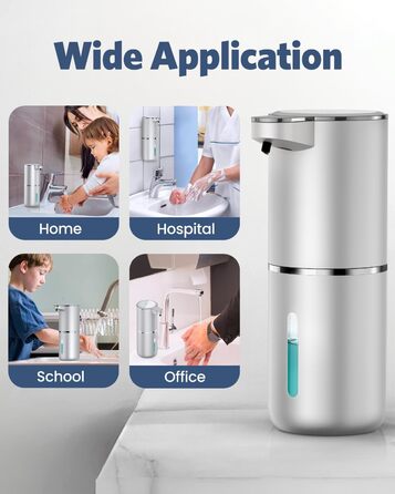 Автоматичний дозатор мила, 380 мл, електричний, з датчиком, USB, водонепроникний IPX5, для кухні, ванної кімнати, школи, готелю (сріблястий, піна)