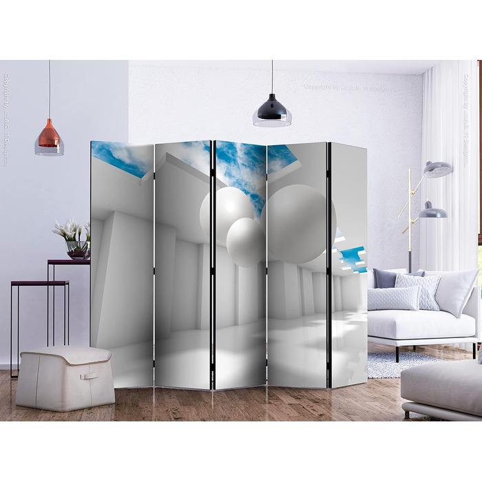 Ширма Murando з 3D ефектом, абстрактний дизайн, сірий/білий, 225x172 см, 5 частин
