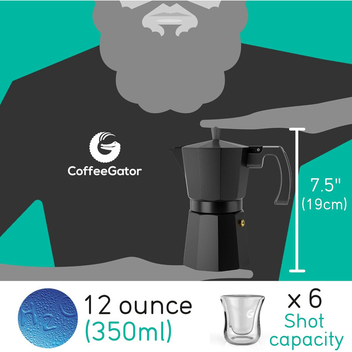 Кавоварка Espresso Gator для плити, мока-кавоварка з прозорого скла, 9 чашок (450 мл) (алюміній, 6 чашок/350 мл)