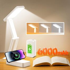 Акумуляторна LED-лампа настільна дитяча, 6000mAh, 3 кольори, регулювання яскравості, складана, портативна, з таймером, для читання, кемпінгу, біла
