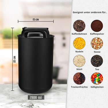 Контейнер для кави KC Kitchen & Co. 1 кг, нержавіюча сталь, вакуумний клапан, 2800 мл, білий матовий/чорний матовий