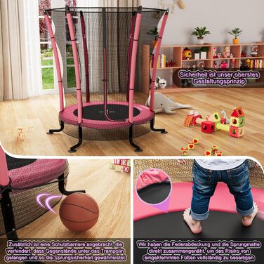 Батут дитячий JUMMICO з захисною сіткою Ø145 см, до 50 кг, рожевий - для дому та вулиці, від 3 років