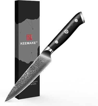 Набір кухонних ножів Keemake з дамаської сталі (3 шт.) - кухонний набір з 67 шарів дамаської сталі з ергономічною ручкою G10, гострий кухонний ніж, ніж сантоку та універсальний ніж для кухні