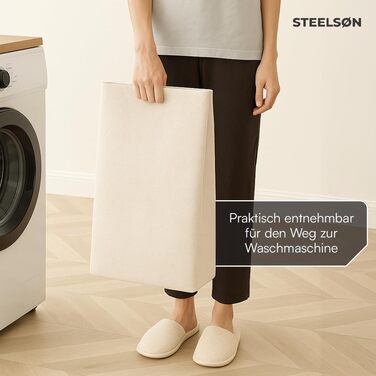 STEELSØN Rigil Кошик для білизни з 2 відділеннями та полицею з бамбука – 2 шт. по 45 л, чорний металевий сортер для білизни з висувними мішками