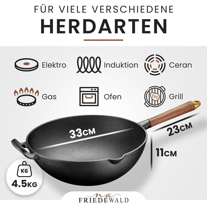 Вафельниця Friedewald® з чавуну з кришкою - індукційна, для 2-4 осіб, всі типи плит, масивна гриль та сковорода, натуральне антипригарне покриття, високий борт, каструля для тушкування (33 см / XL)