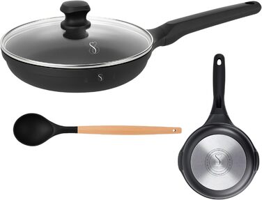 Сковорода-гриль Stone&Stone 28x28 см | Професійна сковорода для стейків | Німецьке антипригарне покриття GREBLON C3+ без PFOA | Знімна ручка | Підходить для індукції, газу та духовки | Для приготування барбекю з щипцями (24 см)