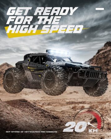 Радіокерований позашляховик Tecnock 1:16 з підсвічуванням, 2.4GHz RC Monstertruck, 2 акумулятори (60 хв роботи) - іграшка для дітей та дорослих, сірий