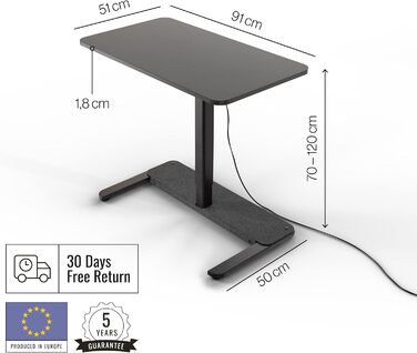 Письмовий стіл Yaasa One Standing Desk, 951 см, білий, невеликий практичний стіл поміщається в кожному кутку, гарантія 5 років, електричний стіл для домашнього офісу з регулюванням висоти, стіл з регулюванням висоти (темно-сірий/чорний)