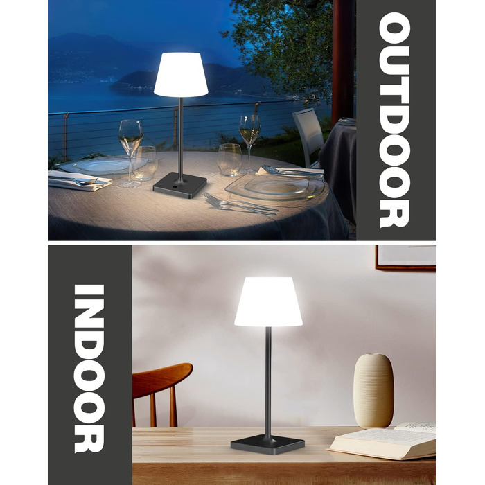 LED настільна лампа Infray з акумулятором, диммування, IP44, для дому та вулиці (чорний)