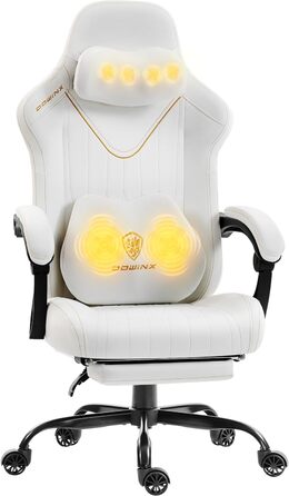 Ігровий крісло Dowinx з масажем, ергономічний дизайн, підтримка попереку та шиї, до 135 кг, шкіряне, чорний