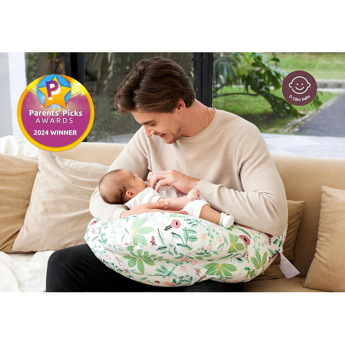 Подушка для годування Momcozy Stillkissen з захисним бордюром - ергономічна подушка для годування та позиціонування з регульованим ремінцем та знімним бавовняним чохлом, Meteoritenschauer (зелений)