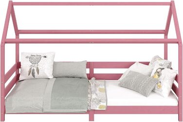 Ліжко для дому IDIMEX FINA з масиву сосни, ліжко Монтессорі 90х200см, дитяче ліжечко з дахом (рожевий)