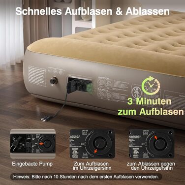 Надувне ліжко Lewondr на 2 особи з вбудованим насосом, 203x152x33 см. З подушкою, самонадувне, для кемпінгу, дому, гостей, подорожей (250 кг MAX), кольору хакі