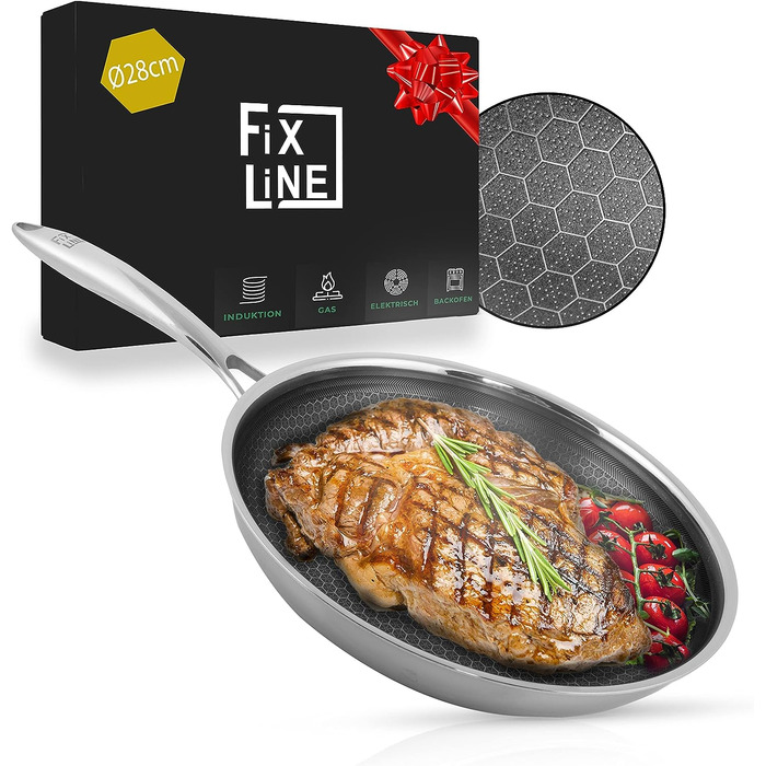 Сковорода FIXLINE Premium діаметром 28 см - Всі типи плит, включаючи духовку. Індукційна-стійке до подряпин антипригарне покриття-духовка до 250 - ed