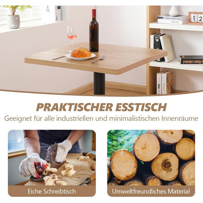 Кухонний стіл Mingone 80x80 см з дерев'яною стільницею та металевими ніжками. Квадратний стіл для кухні, вітальні, балкону або їдальні. Розміри: 80x80x75 см. Зі стилізованою під дуб стільницею.