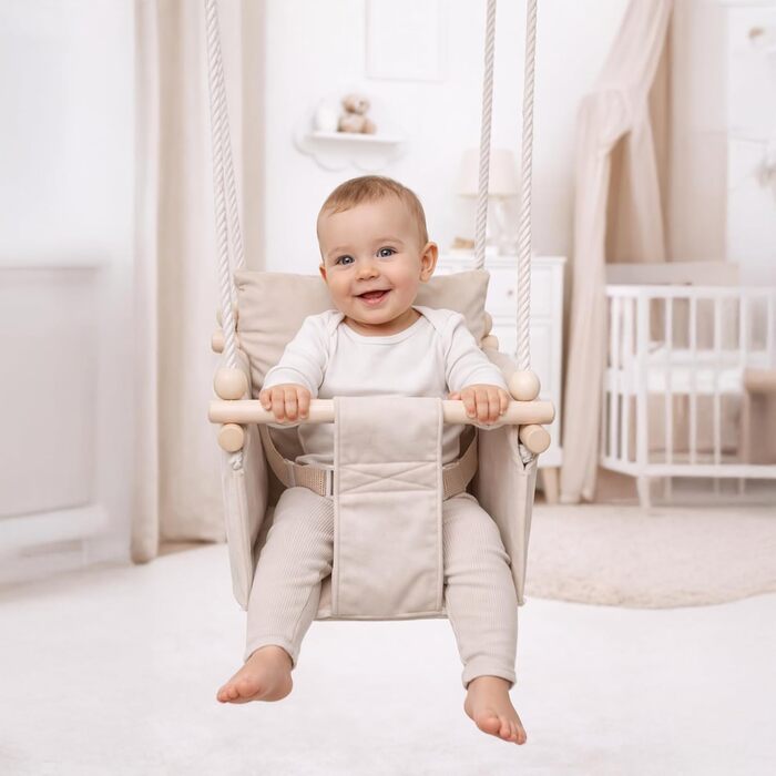 Дитяча гойдалка-крісло MAMOI® для дому, дерев'яна гойдалка для малюків, бежева (Scandi) для дверного отвору