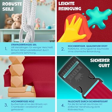 Дитячий гойдалка-колиска KIDIZ® для немовлят (від 6 міс.) та малюків до 3+ років, дерев'яна, з регулюванням висоти та м'якою подушкою, для дому та вулиці, бордовий колір