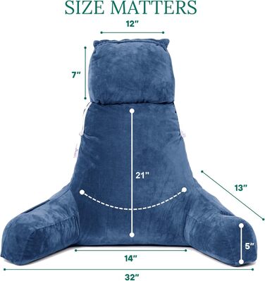 Storrejoy Велике крісло-лежак для читання з підголовником, кишенями та тримачем для книги/планшета (антрацит, блакитний)