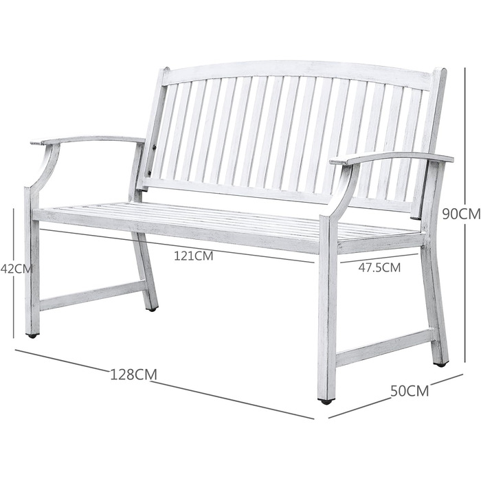 Металева лавка Grand Patio для саду, парку та балкону. Лавка з підлокітниками та спинкою, стиль ретро, міцна сталь та чавун (білий, сучасний)