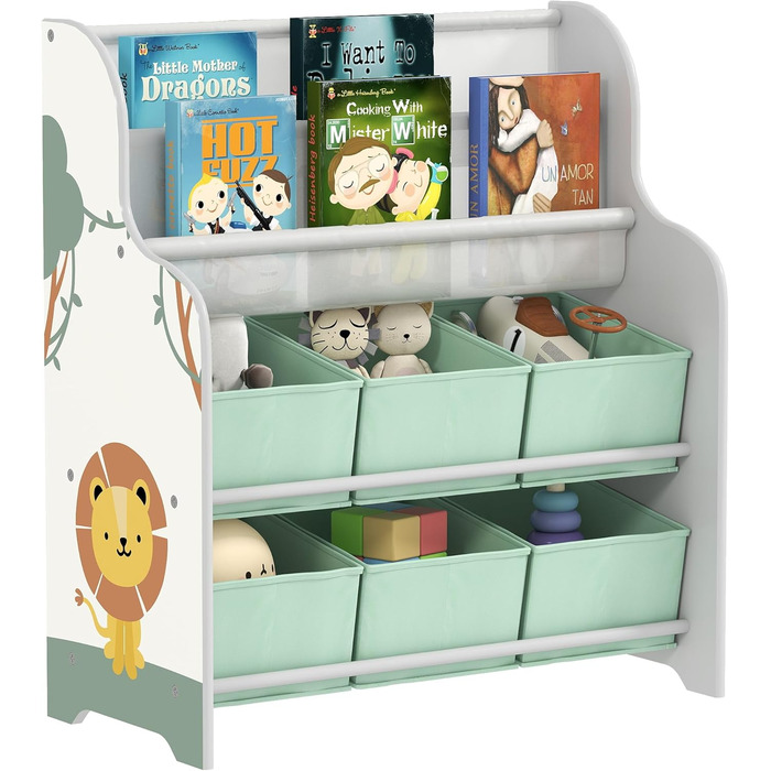 Організатор для іграшок AIYAPLAY з 6 коробками з фетру, 2 полиці, для дитячої кімнати, 63x30x71 см, зелений