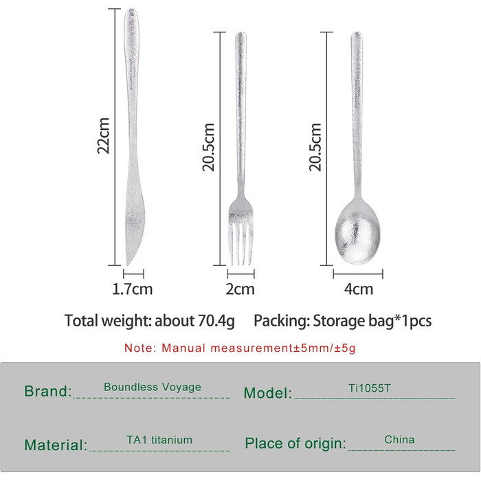 Набір столових приборів iBasingo Titan для кемпінгу: ложка, виделка, ніж, палочки для їжі. Металевий посуд з довгими ручками для подорожей та повсякденного використання. Модель Ti1056T/Ti1056t