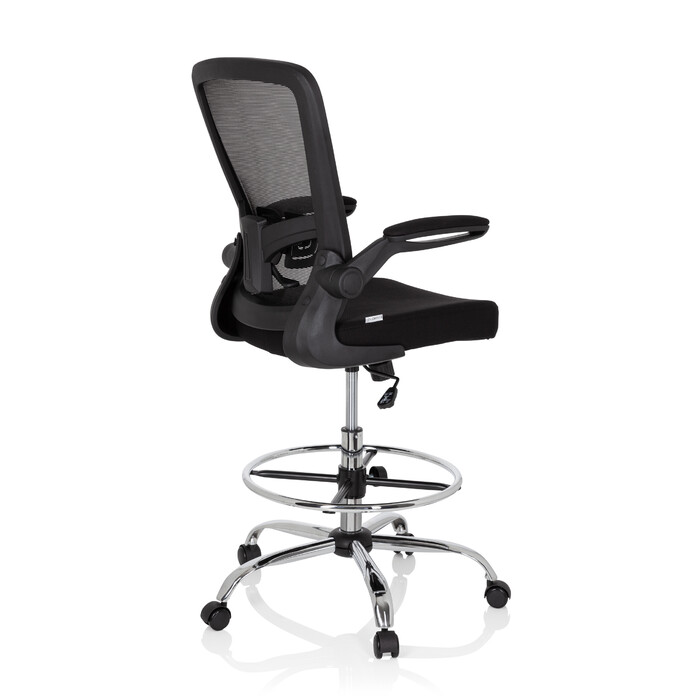 Офісний стілець / табурет VENDO WORK з сітчастою/тканинною оббивкою, чорного кольору, hjh OFFICE
