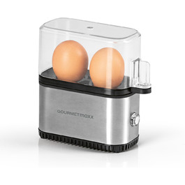 Яйцеварка GOURMETmaxx для Електрична, енергозберігаюча яйцеварка з простим керуванням для ідеальних яєць на сніданок З мірним стаканчиком і вибором яєць Компактний дизайн і не містить бісфенолу А (2 яйця, нержавіюча сталь)