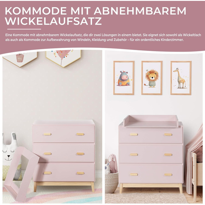 Комод з пеленальним столиком Rebecca Mobili, Aqua Grün Braun, 100 x 80 x 42 см, Kiefern MDF, артикул RE6985