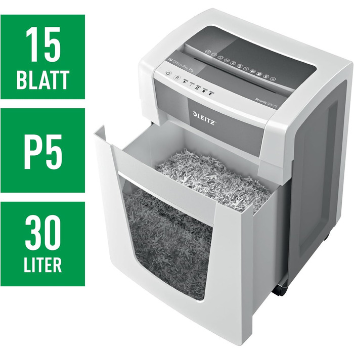 Leitz IQ Aktenvernichter Office P5: Шредер для документів, мікроріз, 15 аркушів, білий