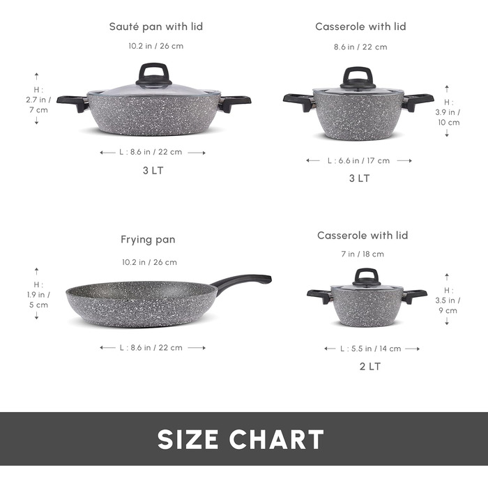 Органічний граніт KARACA Gris 7 предметів, набори каструль/сковорідок, антипригарне покриття, набір сковорідок зі скляними кришками, набір посуду, набори каструль, 3 каструлі зі скляною кришкою набір каструль/сковорідок 7 шт. сірий
