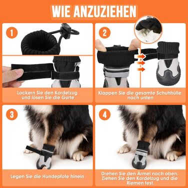 Взуття для собак SlowTon, 4 шт. и, нековзкі, водонепроникні, світловідбиваючі, зимові черевики, розмір 4, сірий