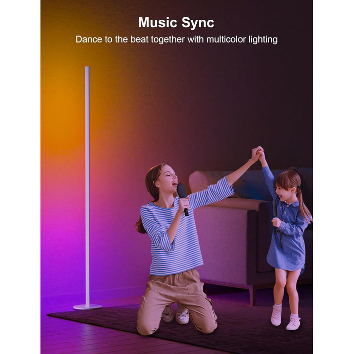 LED торшер для вітальні білий з пультом ДУ, RGB лампа 140 см, 16 млн кольорів, синхронізація з музикою, кутова, з таймером