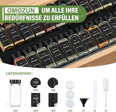 Набір кутових банок для спецій з етикетками (24 шт.): скляні дозатори для спецій 120 мл з ситечком, вологостійкі етикетки, органайзер для спецій у шухляду, чорний колір